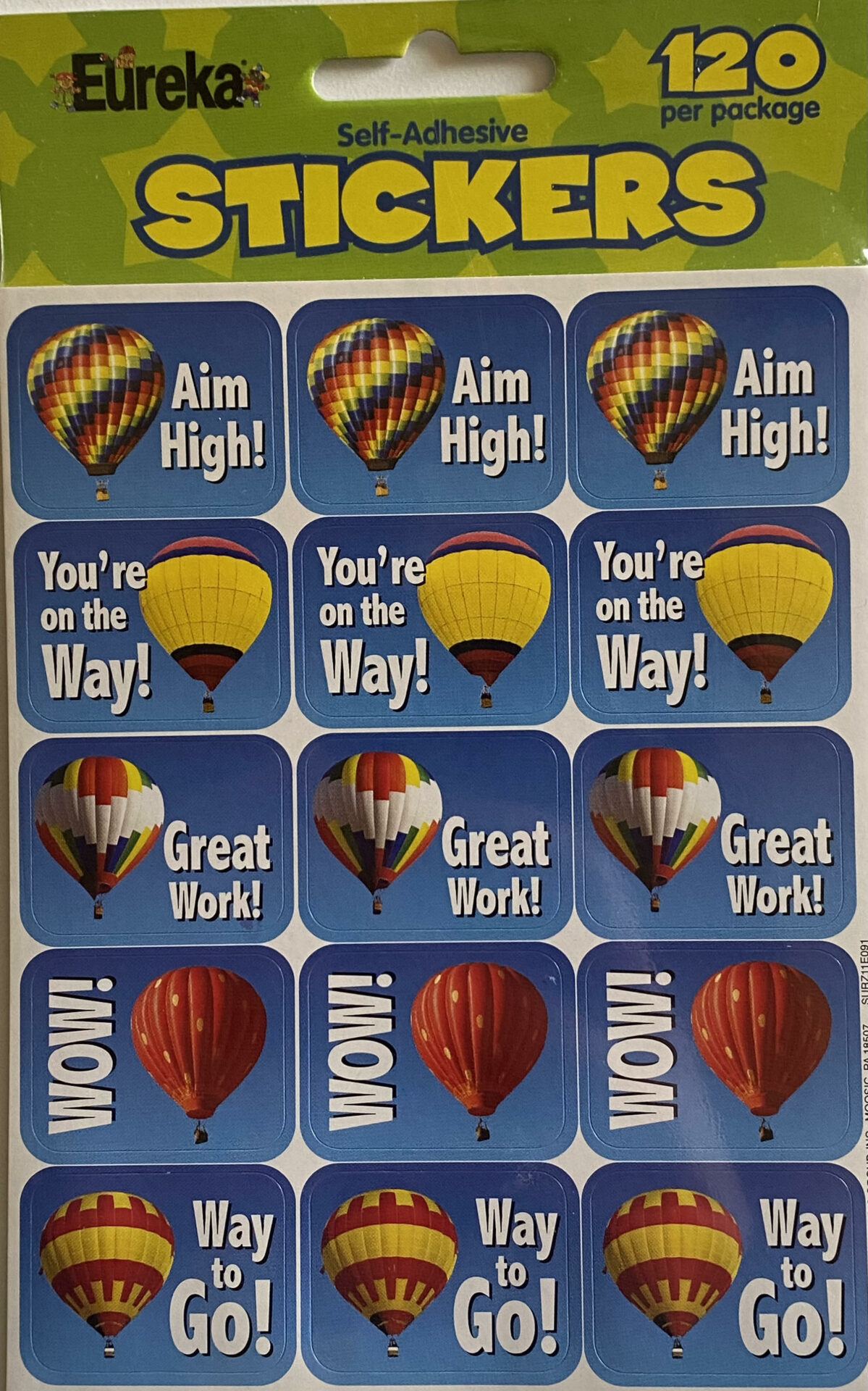 Hot air balloon encouragement stickers 120 per package green valley