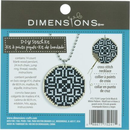 Large Circle Black & White Pattern Cross Stitch Necklace Kit