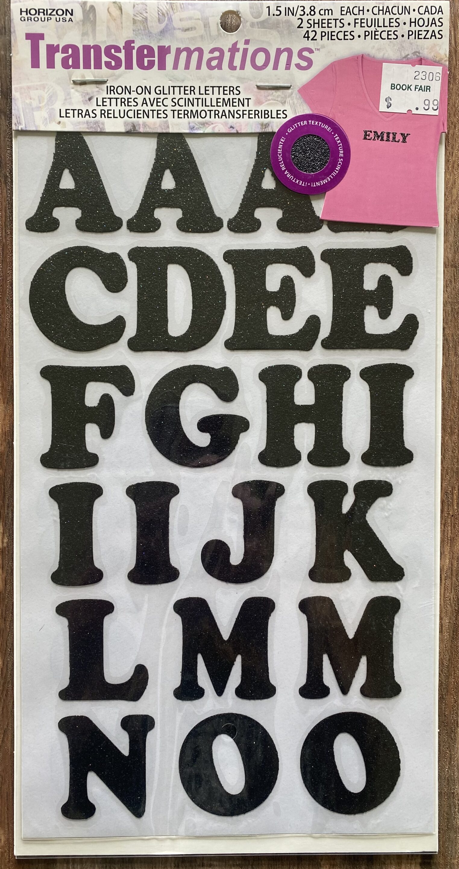 TransferMations Iron-On Glitter Letters in Black 1.5 Inch Tall