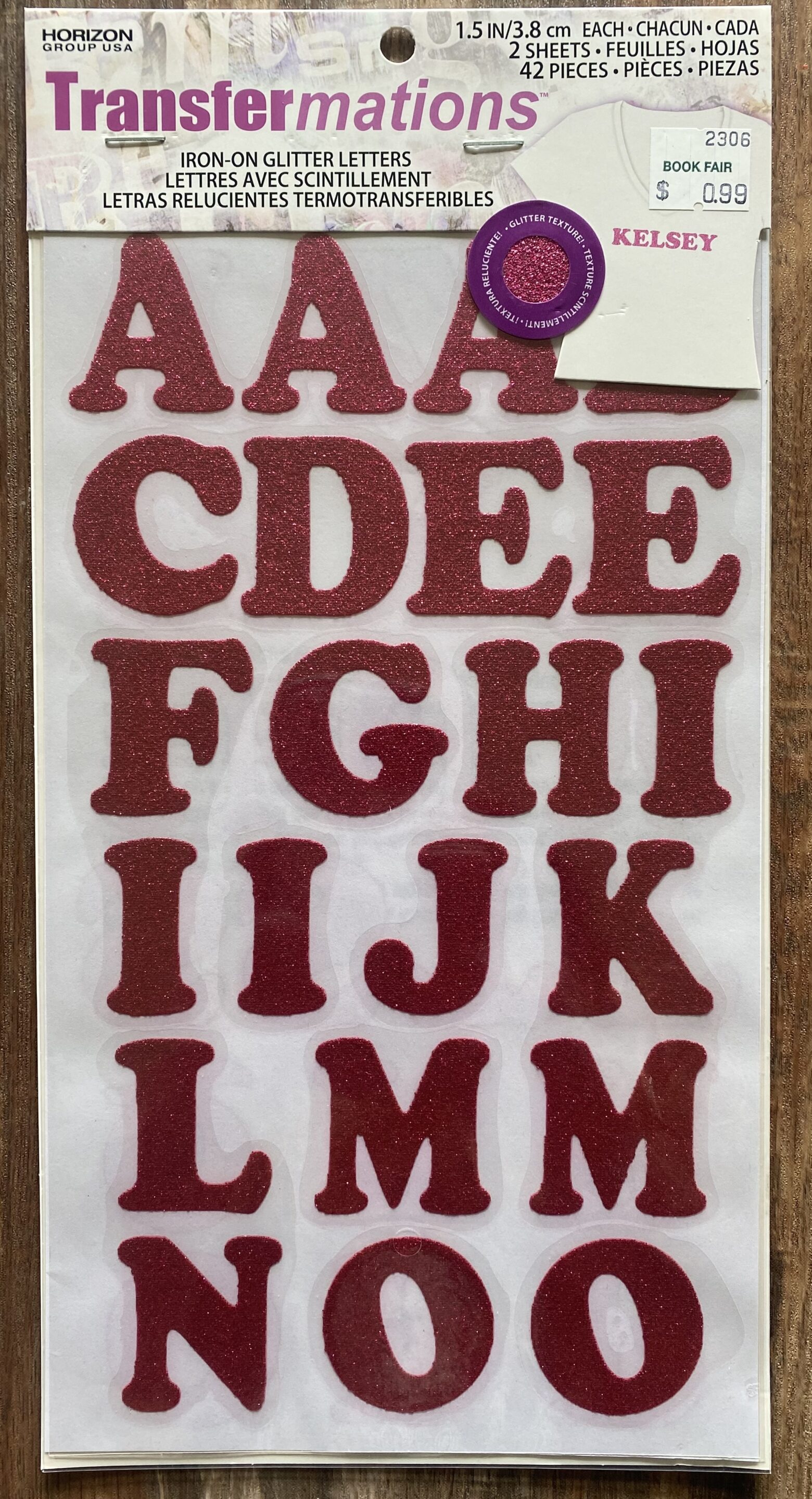 TransferMations IronOn Glitter Letters in Pink 1.5 Inch Tall 2 Sheets