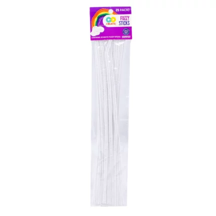 Go Create White Fuzzy Sticks, 25-Pack