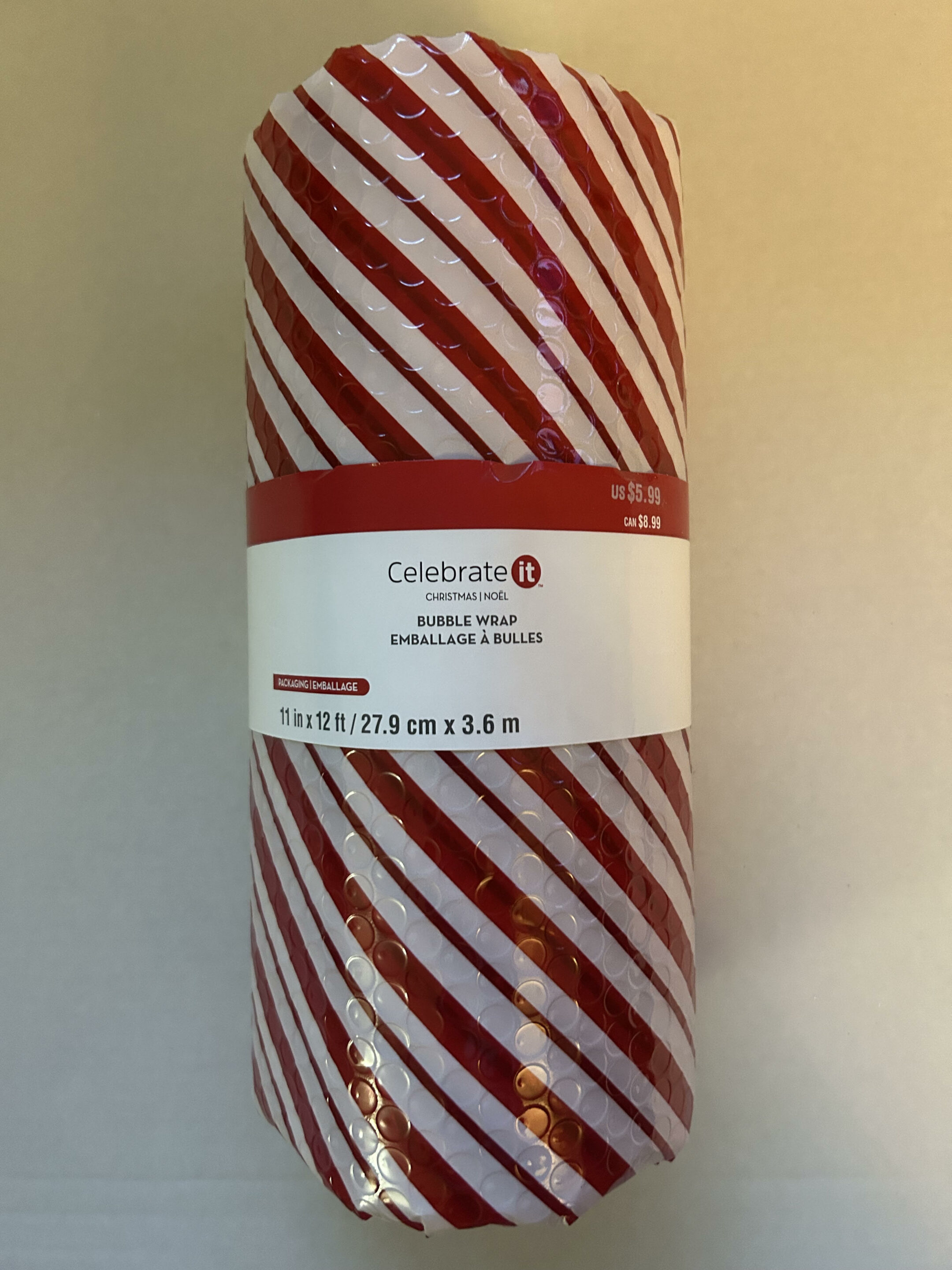 Bubble Wrap Red and White Stripe 11" x 12'