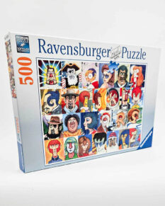 Box for 500 piece Ravensburger puzzle with faces shaped like letters