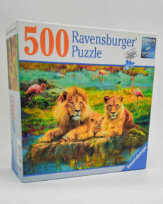 Box for a 500 piece Ravensburger puzzle with lions