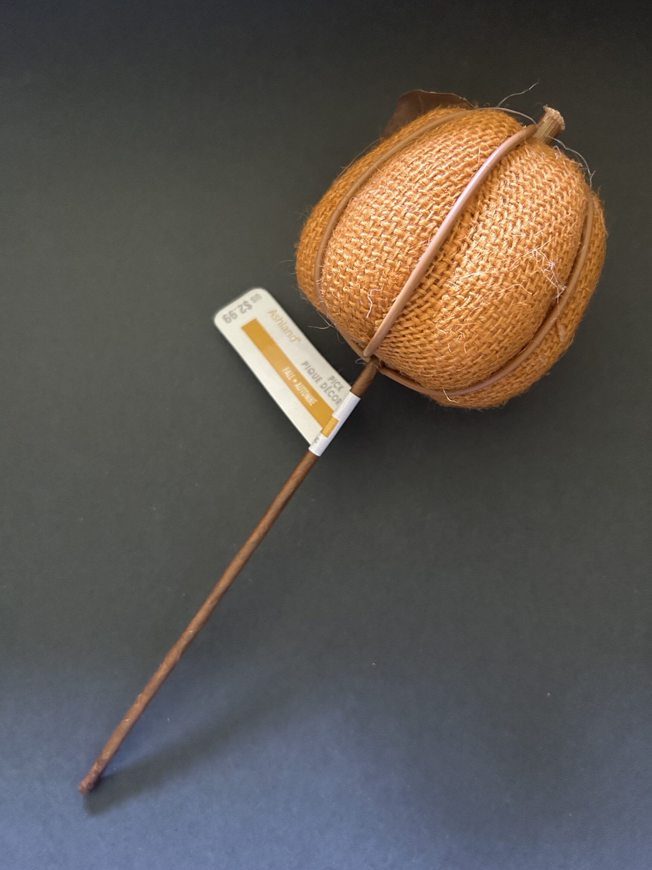 Burlap Covered Orange Pumpkin Pick