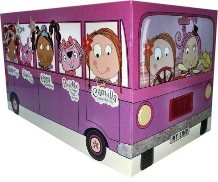 Camilla and Friends box set with a purple vehicle and illustrated girls riding inside.