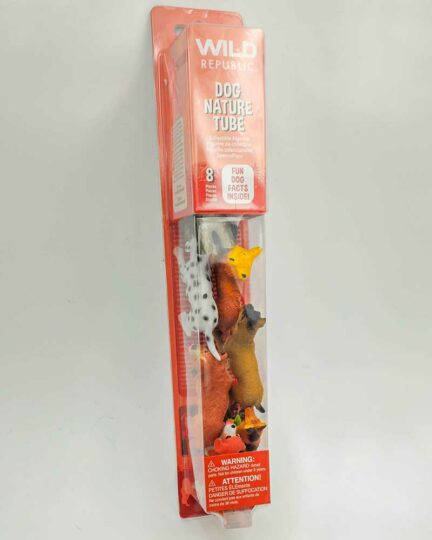 Tube of plastic dog figurines from Wild Republic