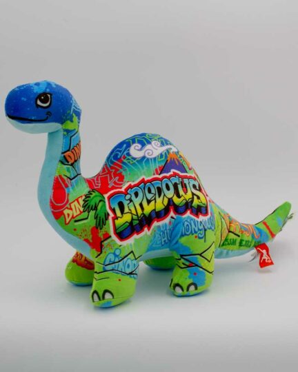 Graffiti covered diplosaurus stuffed plush toy from Wild Republic