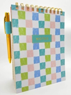 Rainbow Checkered Spiral Notepad with Pen